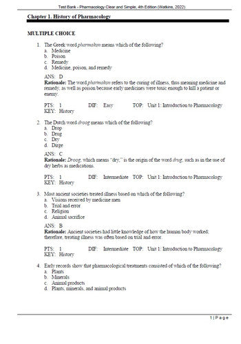 Pharmacology Clear and Simple 4th Edition TEST BANK