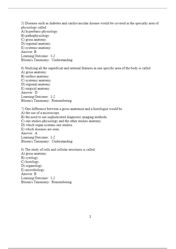 Essentials of Anatomy and Physiology 8th Edition Martini TEST BANK