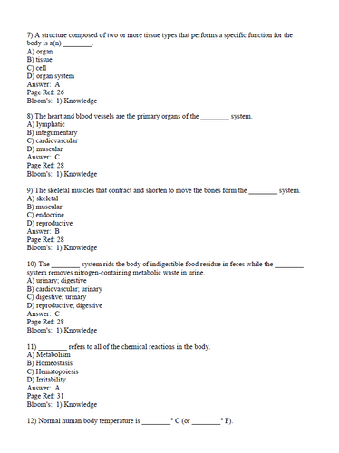 Essentials of Human Anatomy & Physiology 12th Edition TEST BANK