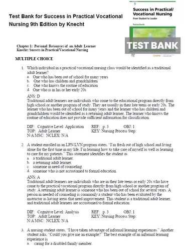 Success in Practical Vocational Nursing 9th Edition TEST BANK
