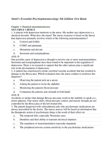 Stahl's Essential Psychopharmacology 5th Edition TEST BANK 9781108971638