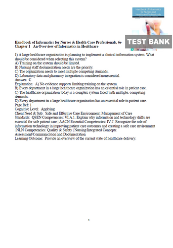 Handbook of Informatics for Nurses & Healthcare Professionals 6th Edition Test B