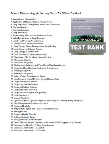 Lehne's Pharmacology for Nursing Care 12th Edition TEST BANK