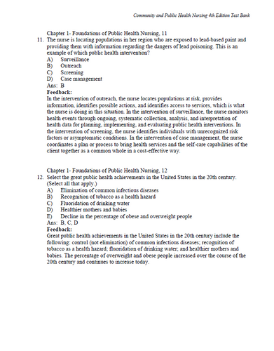 Community and Public Health Nursing 4th Edition TEST BANK