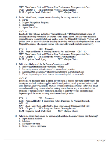 Essentials of Nursing Research 10th Edition TEST BANK
