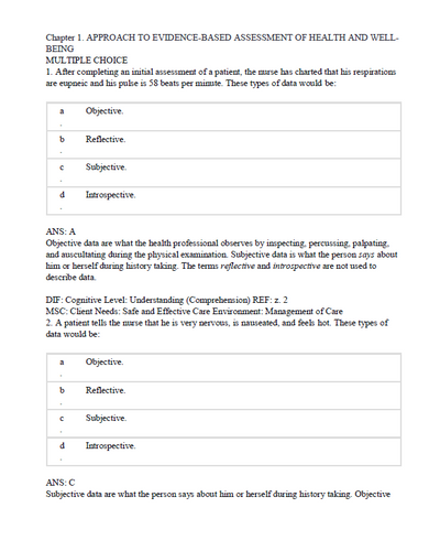 Evidence-Based Physical Examination TEST BANK