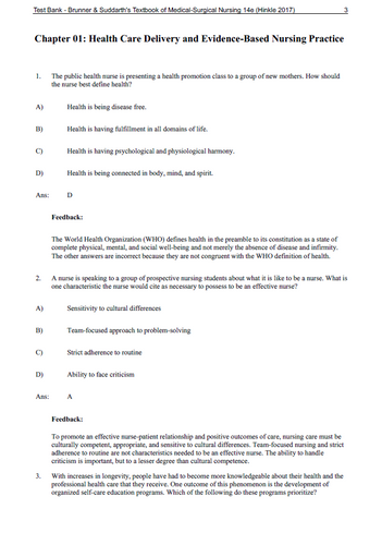Brunner and Suddarths Textbook of Medical Surgical Nursing 14e TEST BANK