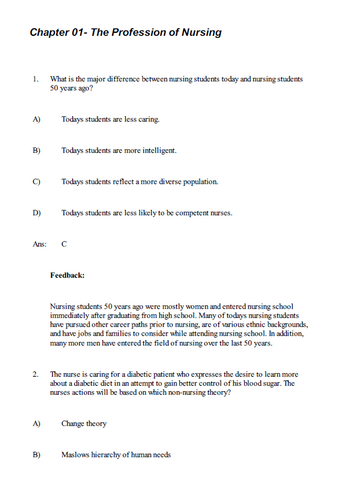 Craven and Hirnle's Fundamentals of Nursing 10th Edition Test Bank