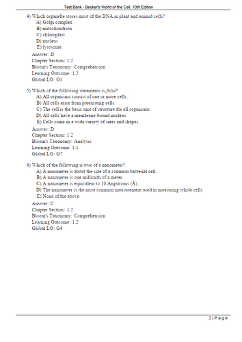 Becker's World of the Cell 10th Edition TEST BANK