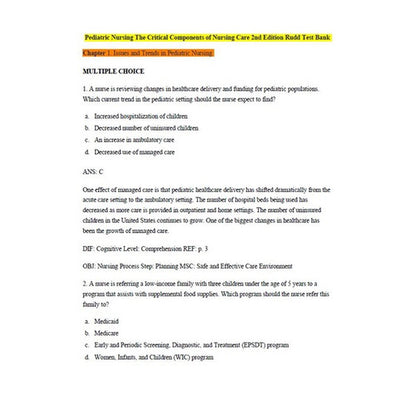 Pediatric Nursing The Critical Components of Nursing Care 2e TEST BANK
