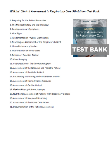 Wilkins Clinical Assessment in Respiratory Care 9th Edition Test Bank