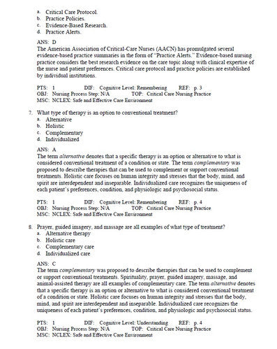 Critical Care Nursing Diagnosis and Management 8th Edition Urden TEST BANK