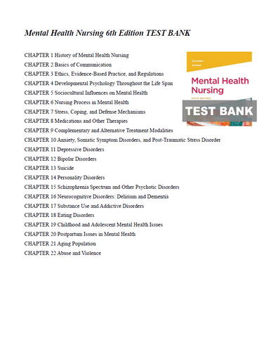Mental Health Nursing 6th Edition Gorman TEST BANK