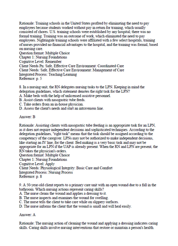 Timby's Fundamental Nursing Skills and Concepts 12th Edition Test Bank