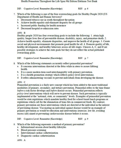 Health Promotion Throughout the Life Span 9th Edition TEST BANK