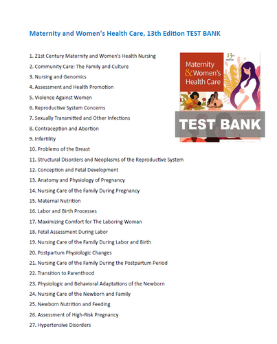 Maternity and Women's Health Care 13th Edition TEST BANK