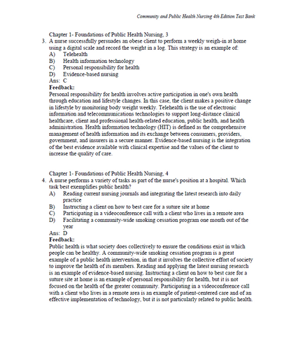Community and Public Health Nursing 4th Edition TEST BANK