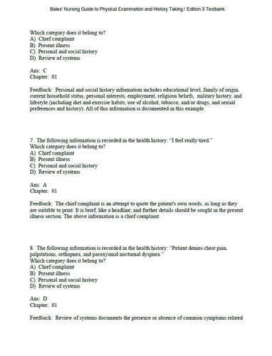 Bates' Nursing Guide to Physical Examination and History Taking 3e TEST BANK