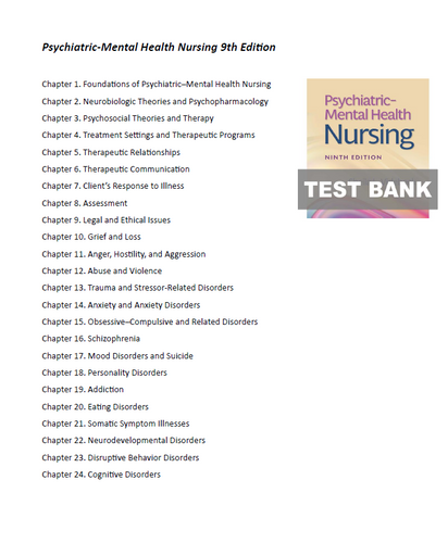 Psychiatric Mental Health Nursing 9th Edition TEST BANK 9781975184773