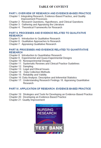 Nursing Research Methods and Critical Appraisal for Evidence 10th Edition Test B