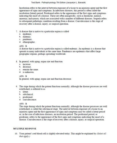 Pathophysiology 7th Edition Banasik TEST BANK