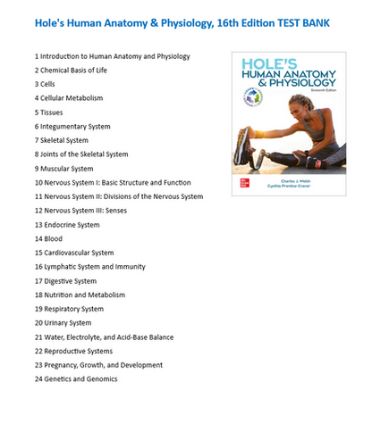 Hole's Human Anatomy & Physiology 16th Edition TEST BANK