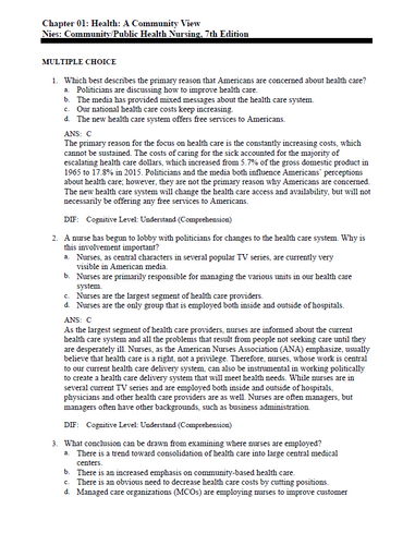 Community Public Health Nursing 7th Edition TEST BANK