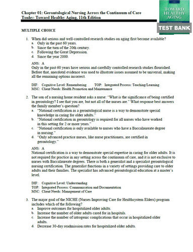 Toward Healthy Aging Human Needs and Nursing Response Test Bank BUNDLE