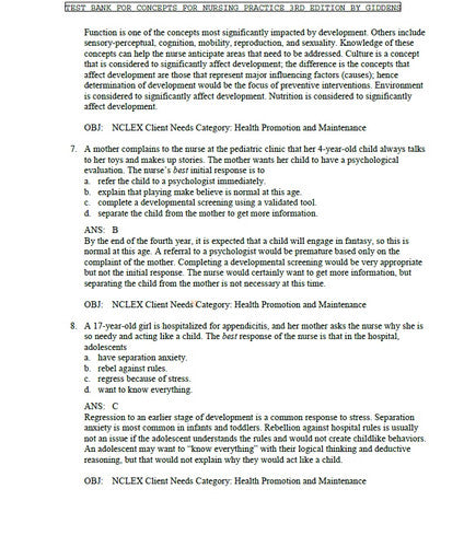 Concepts For Nursing Practice 3rd Edition TEST BANK