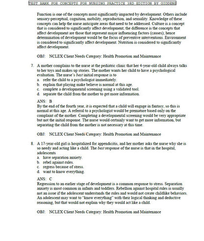 Concepts For Nursing Practice 3rd Edition TEST BANK