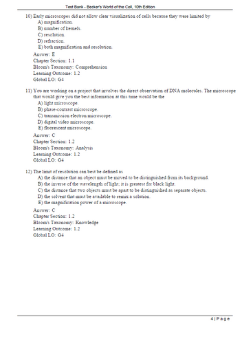 Becker's World of the Cell 10th Edition TEST BANK