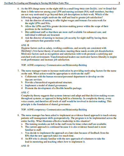 Leading And Managing In Nursing 8th Edition Yoder Wise TEST BANK