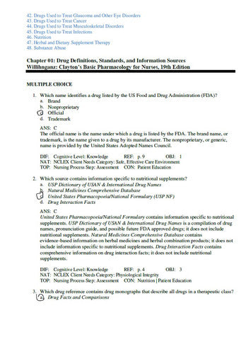 Clayton’s Basic Pharmacology for Nurses 19th Edition TEST BANK