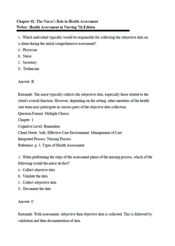 Health Assessment in Nursing 7th Edition Weber - Test Bank