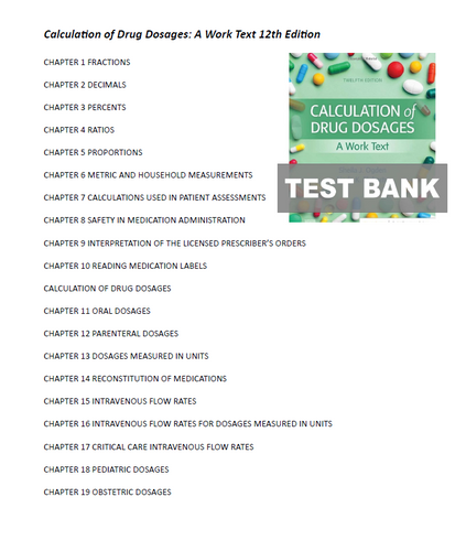 Calculation of Drug Dosages A Work Text 12th Edition TEST BANK