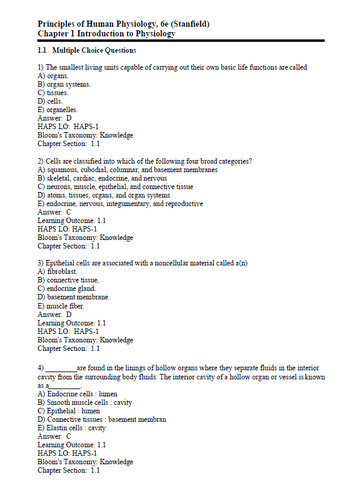 Principles of Human Physiology 6th Edition TEST BANK