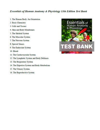 Essentials of Human Anatomy & Physiology 13th Edition Marieb TEST BANK