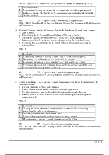 LoBiondo-Wood and Haber's Nursing Research in Canada 5th Edition TEST BANK