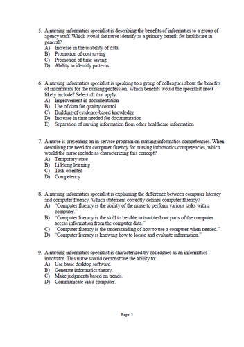 Informatics and Nursing Opportunities and Challenges 6th Edition Test Bank