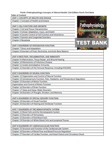 Porth's Pathophysiology Concepts of Altered Health States 11th Edition Test Bank