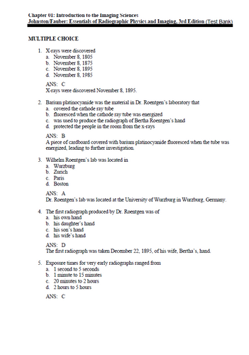 Essentials of Radiographic Physics and Imaging 3rd Edition TEST BANK