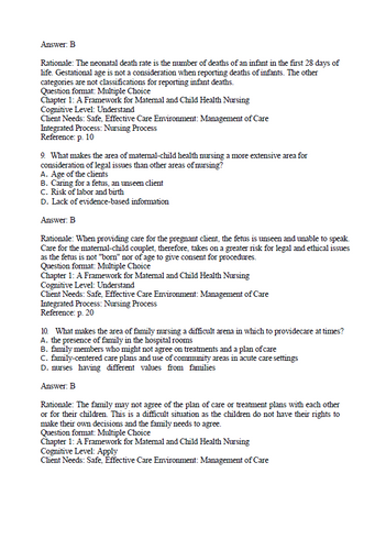 Maternal and Child Health Nursing 9th Edition Pillitteri Test Bank
