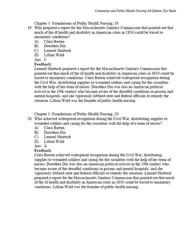Community and Public Health Nursing 4th Edition TEST BANK