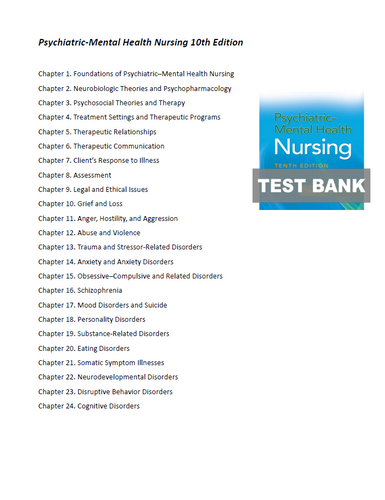 Psychiatric-Mental Health Nursing 10th Edition Videbeck Test Bank